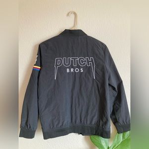 Dutch bros lightweight quilted black bomber jacket.